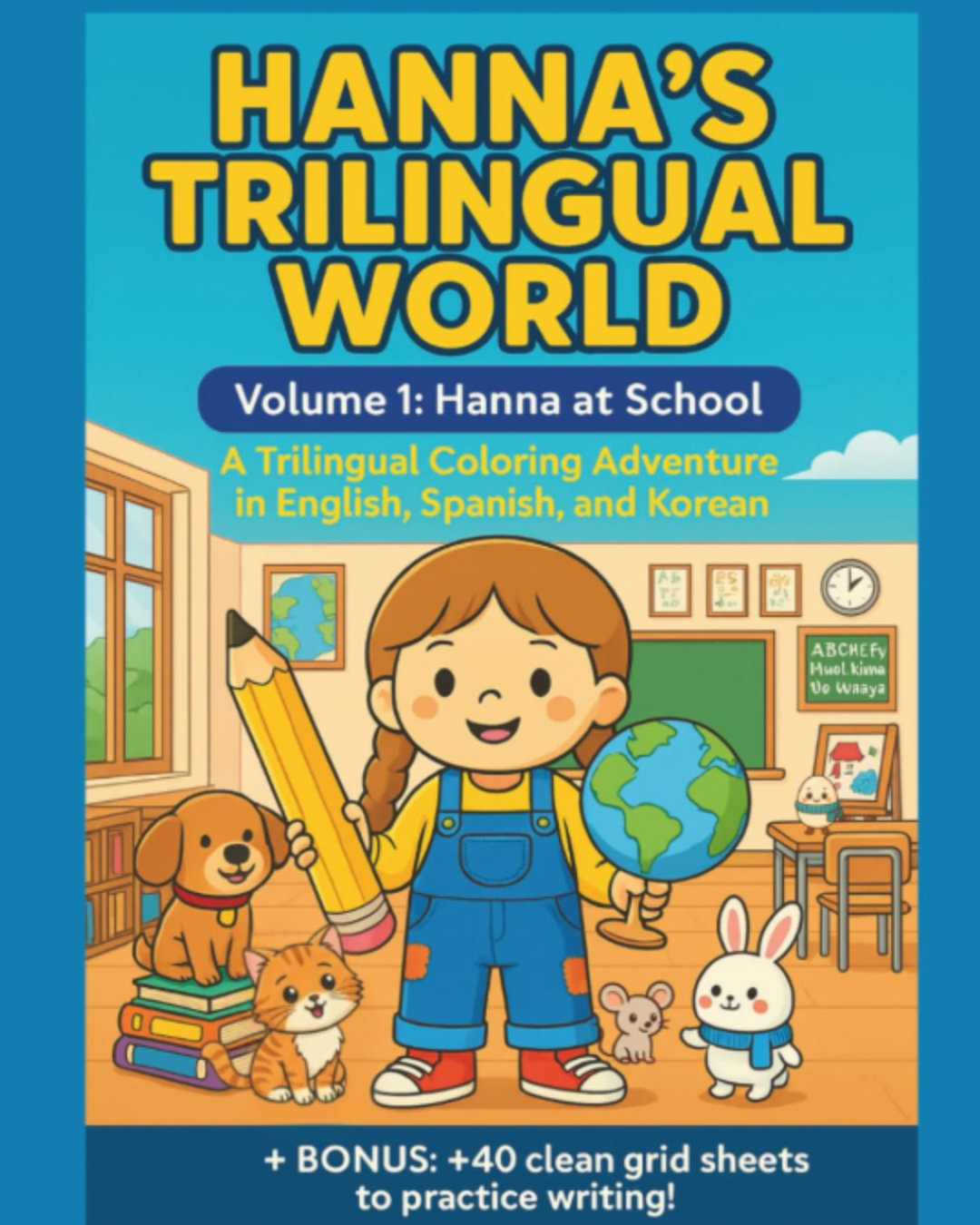 Hanna's Trilingual World: Volumen 1: Hanna at School. A Trilingual Coloring Adventure in English, Spanish and Korean